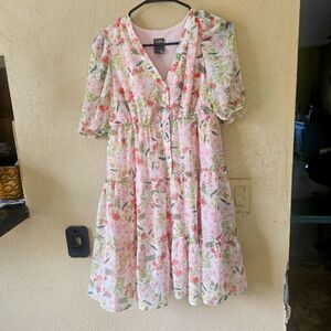 Taylor Women's Short Sleeve V-Neck Button Down Floral Chiffon Dress